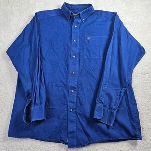 Mens ARIAT Button Down Long Sleeve Shirt Casual Workwear Blue L/G Western Cowboy